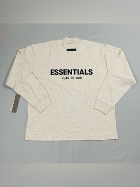 Fear of God Essentials Long Sleeve Tee - Light Heather Gray with Black Logo